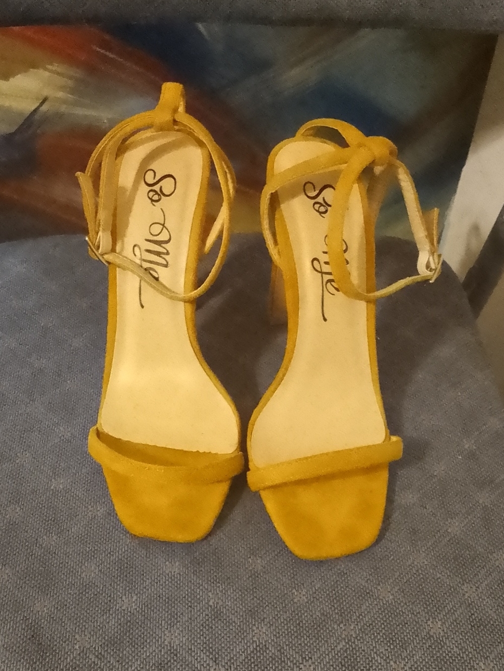 Sole Society Mustard Yellow Suede Ankle-Strap Heels